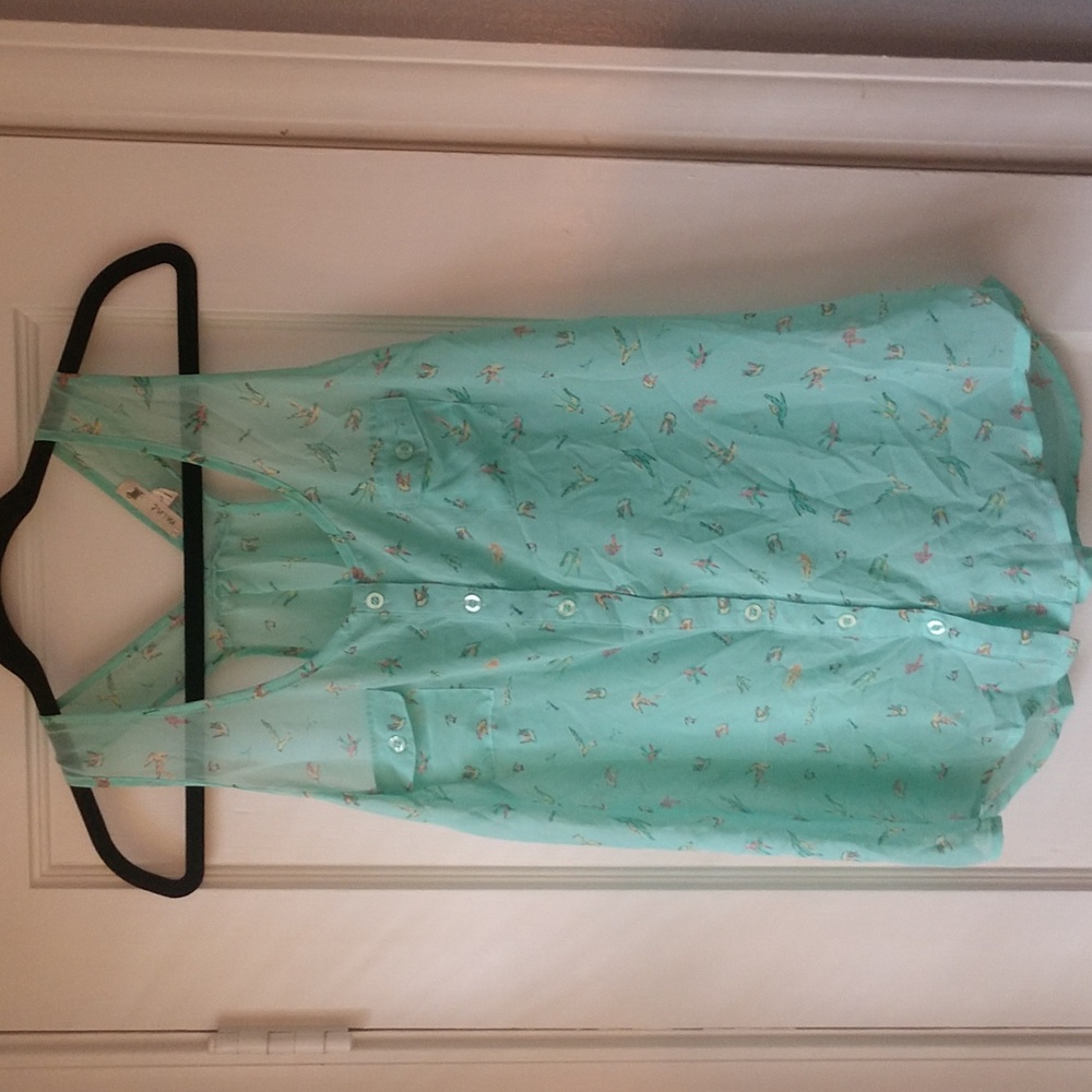 mine Mint Floral Button-Front Sleeveless Tank